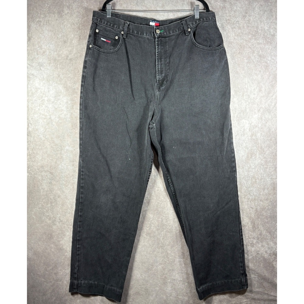 Vintage Tommy Hilfiger Jeans Mens Size 40x34 Black Baggy Loose Fit 90s y2k Retro